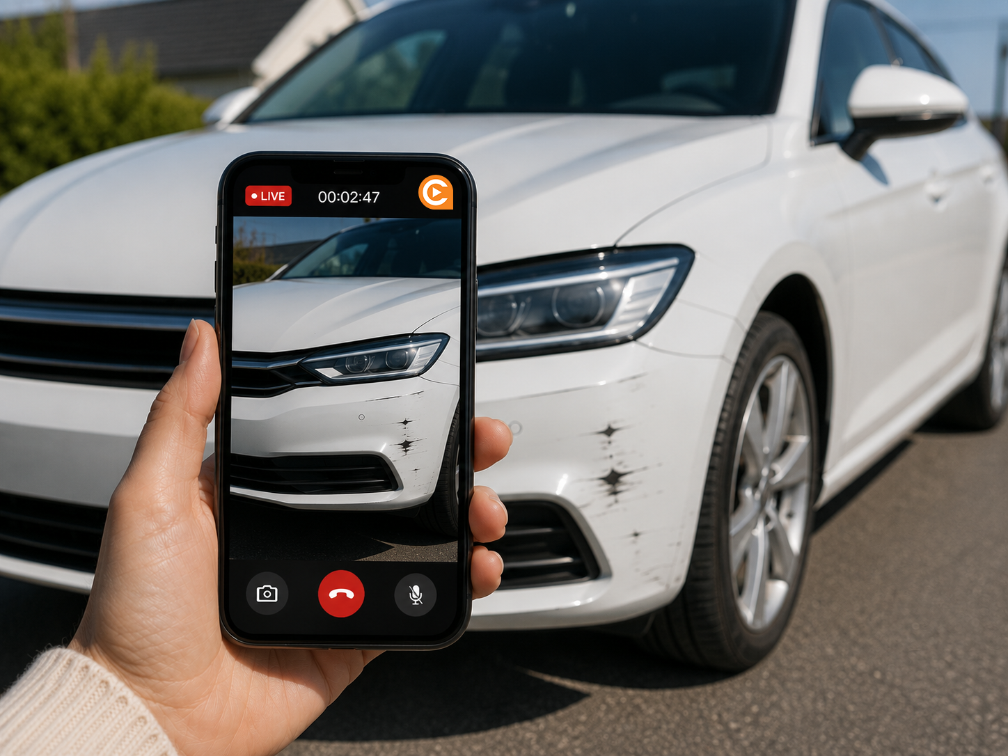 Videobesichtigung wird bei beschädigtem Fahrzeug durchgeführt